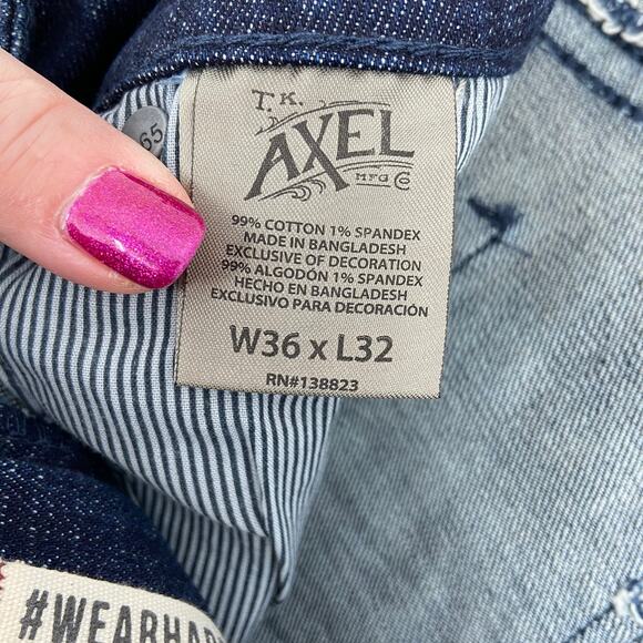 TK Axel Slim Boot Jeans Men's 36 x 32 Stretch Denim Dark Wash Distressed - Picture 12 of 13